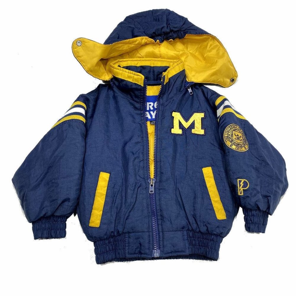 VTG Michigan Wolverines Pro Player Hoodie Coat Youth Sz‎ 4 Puffer Jacket College